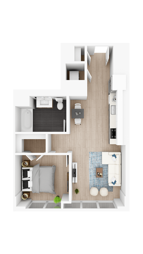 the bungalow floor plan with bedroom and living room